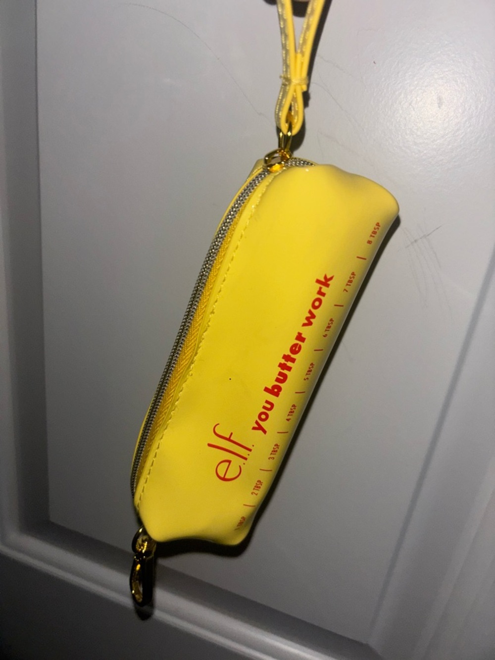 ELF Yellow 'you butter work’ Cosmetic lip Pouch - Picture 2 of 2